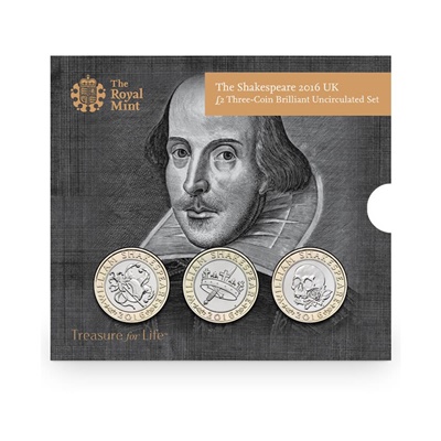 2016 BU £2 x 3 Coin Set - 400th Anniversary William Shakespeare